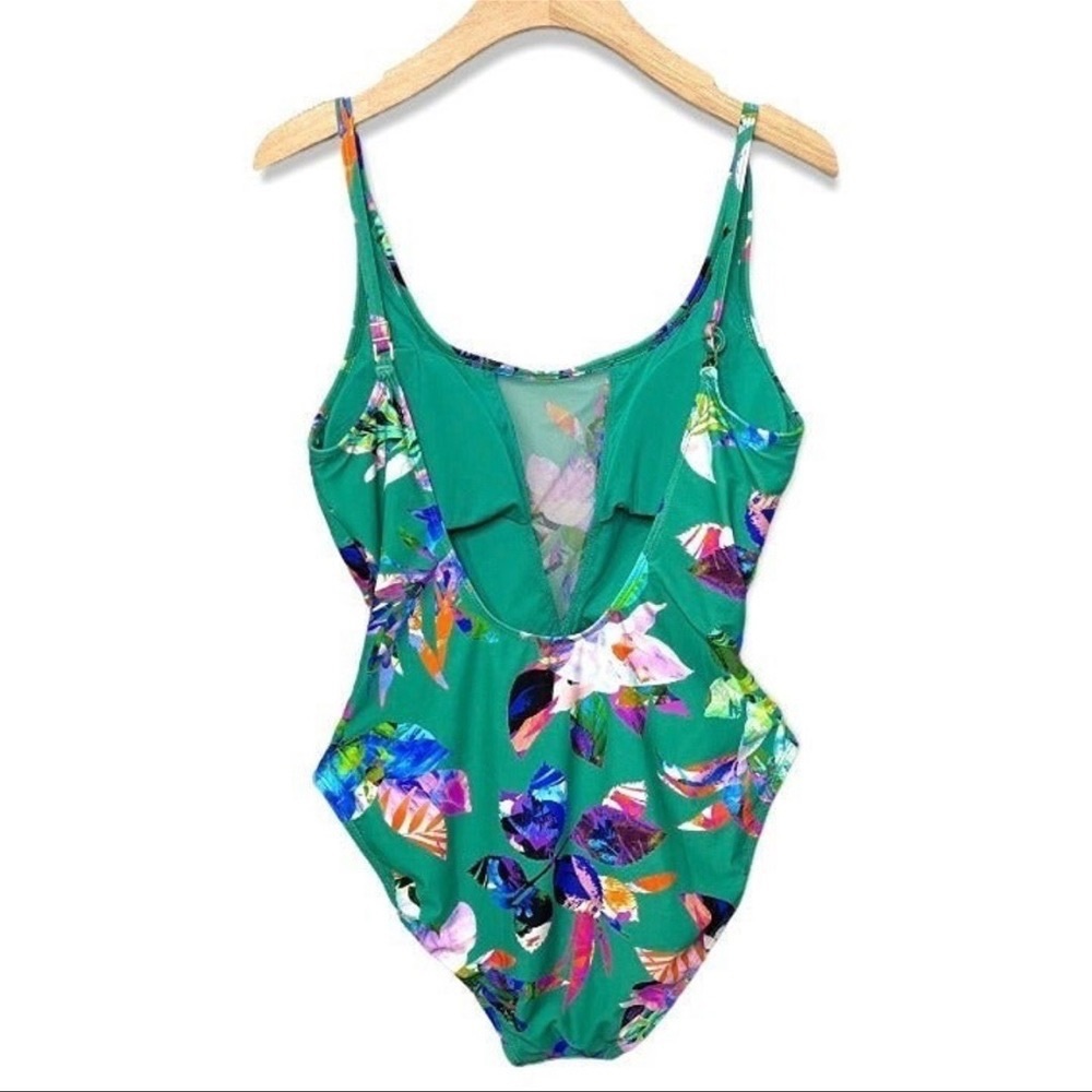 La Blanca Havana Tropics Mesh Plunge One Piece Swimsuit 12 Large Green - Picture 6 of 12